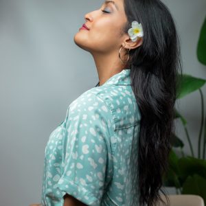Women’s Printed Half Sleeve Cuban Shirt in Powder Blue