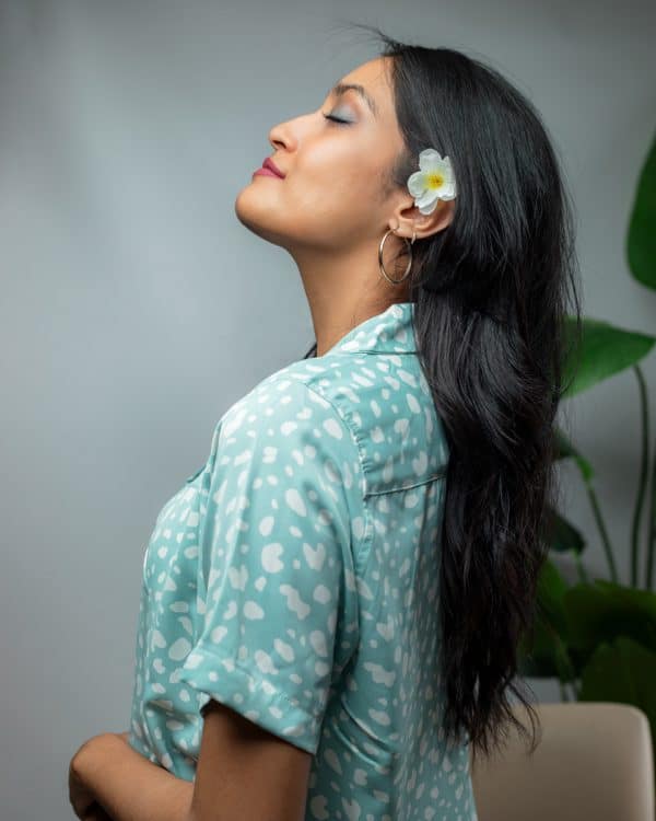 Women’s Printed Half Sleeve Cuban Shirt in Powder Blue