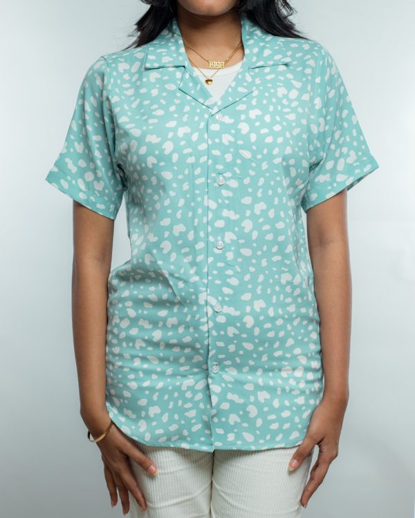 Women’s Printed Half Sleeve Cuban Shirt in Powder Blue - Image 3