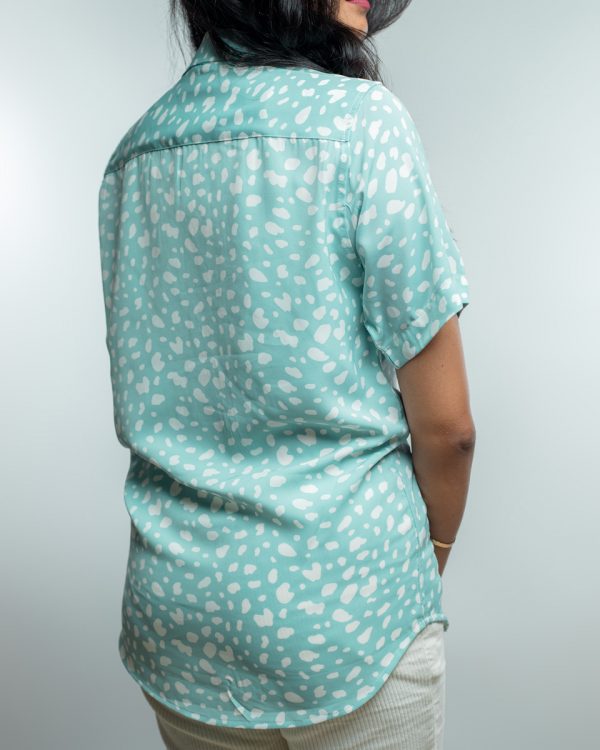 Women’s Printed Half Sleeve Cuban Shirt in Powder Blue - Image 4