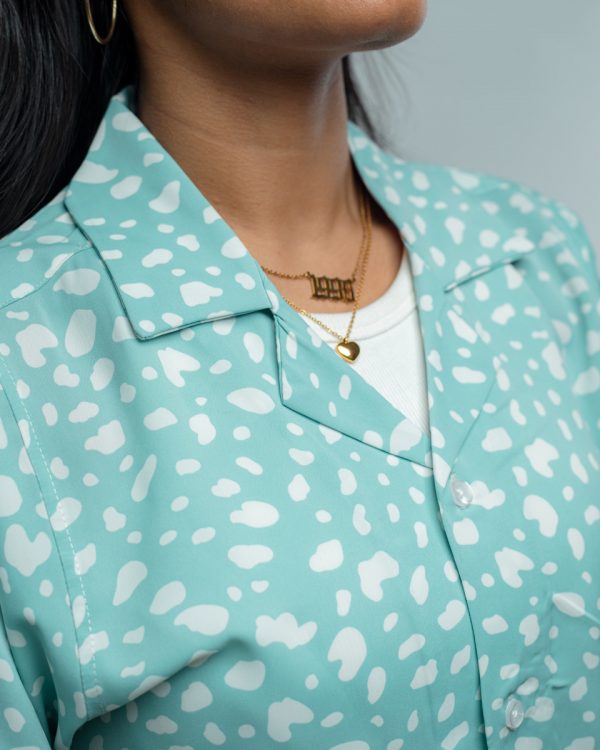 Women’s Printed Half Sleeve Cuban Shirt in Powder Blue - Image 2