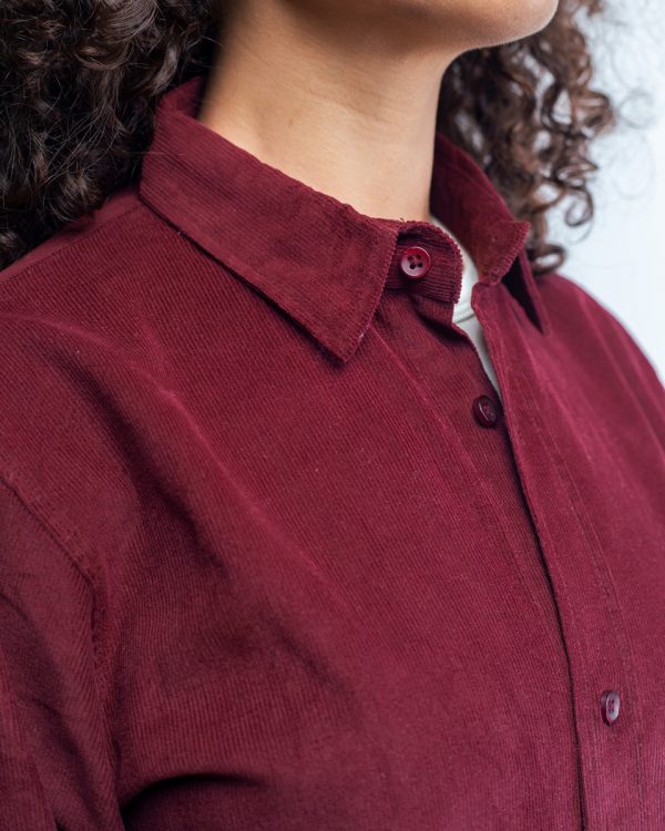 Women's Ribbed Cord  Shirts in Maroon  - Image 2