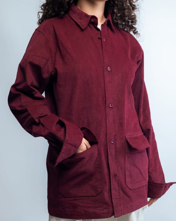 Women's Ribbed Cord  Shirts in Maroon  - Image 3