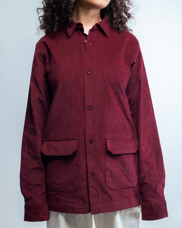 Women's Ribbed Cord  Shirts in Maroon  - Image 4