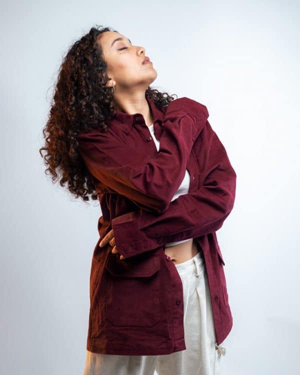 Women's Ribbed Cord  Shirts in Maroon  - Image 5