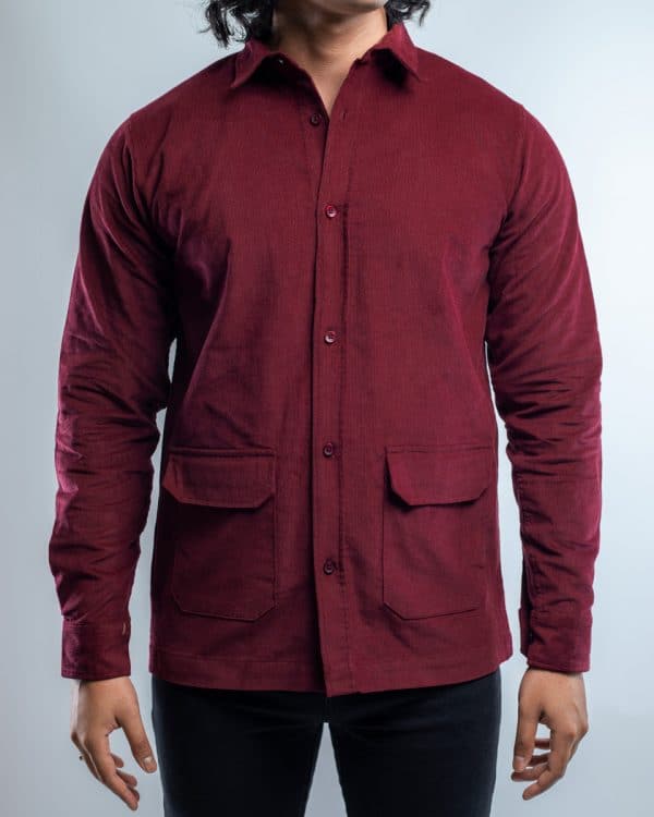 Men's Ribbed Cord  Shirts in Maroon  - Image 3