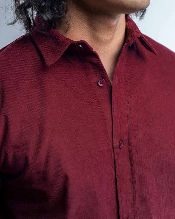 Men's Ribbed Cord  Shirts in Maroon  - Image 2