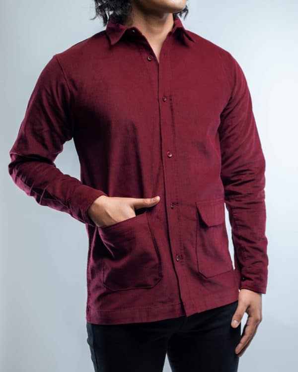 Men's Ribbed Cord  Shirts in Maroon  - Image 4
