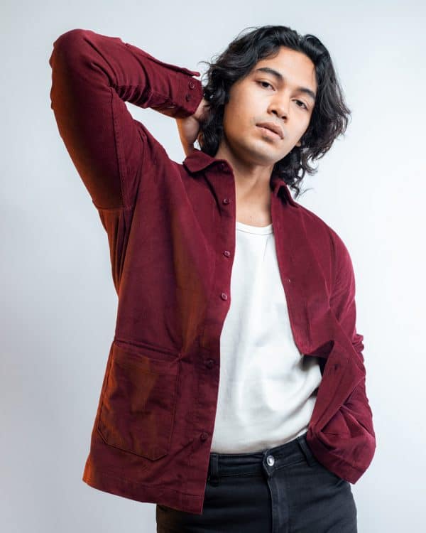 Men's Ribbed Cord  Shirts in Maroon  - Image 5