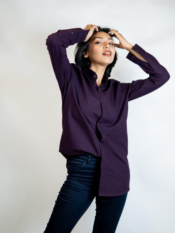 Women’s Long Sleeve Button-Down Shirt in Violet - Image 4