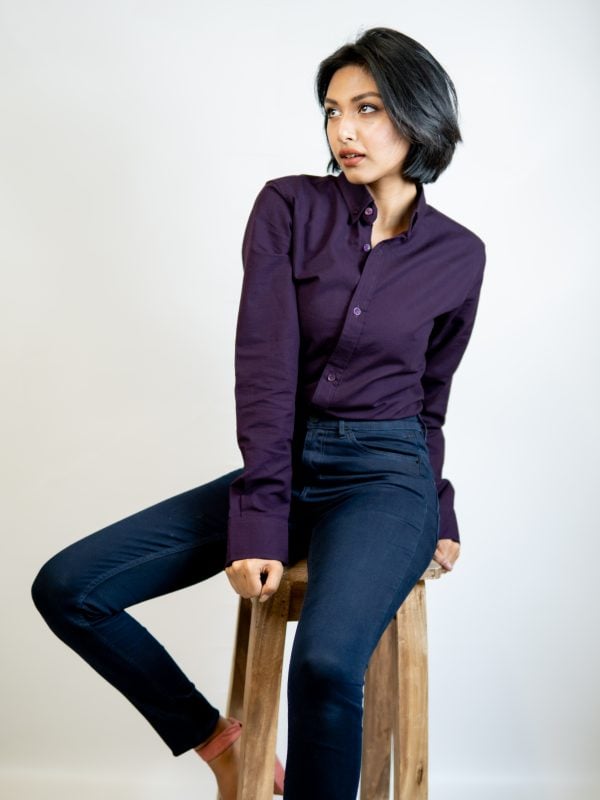 Women’s Long Sleeve Button-Down Shirt in Violet