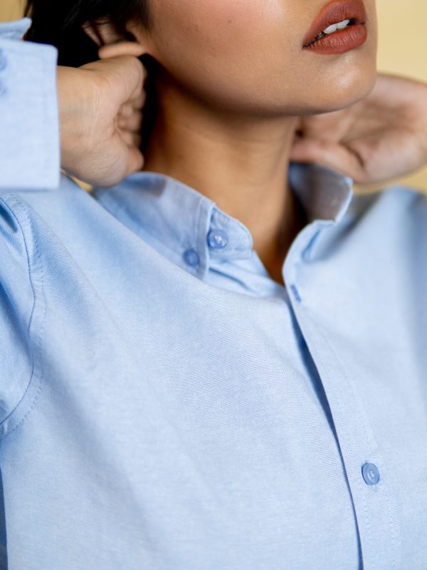 Women’s Long Sleeve Button-Down Shirt in Sky Blue - Image 3