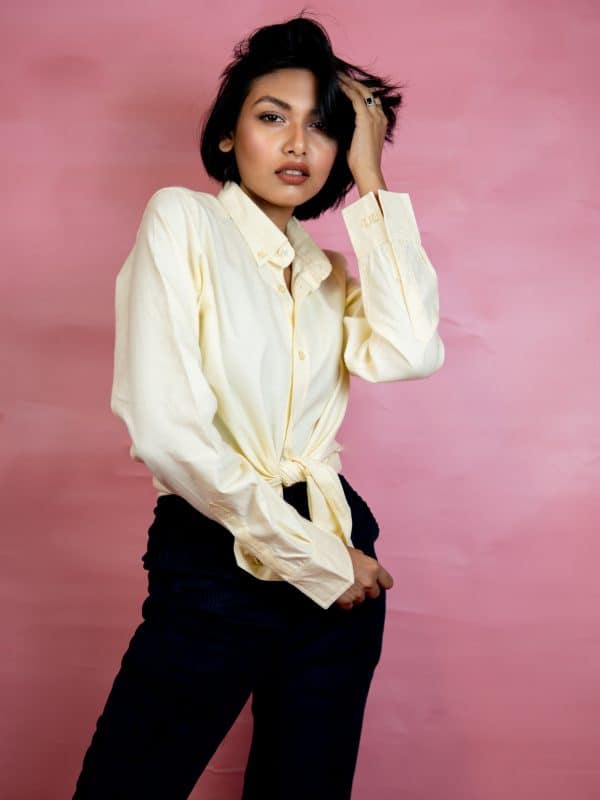 Women's Plain Button-Down Shirt in Yellow