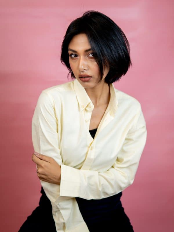 Women's Plain Button-Down Shirt in Yellow - Image 4