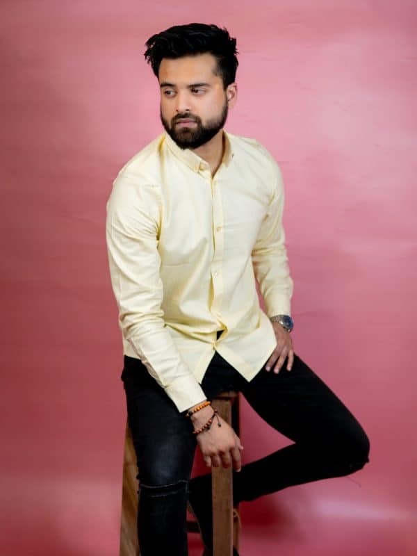 Men's Plain Yellow Full-Sleeve Button-Down Shirt