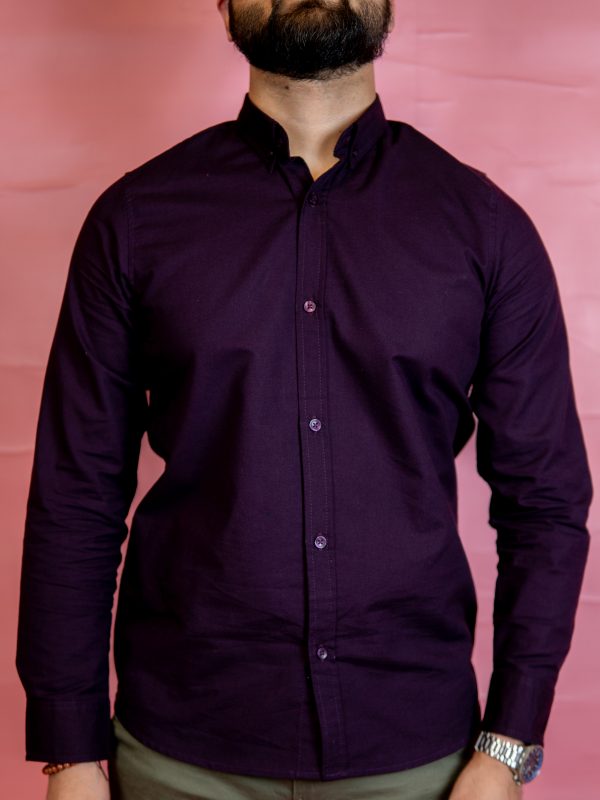 Men’s Long Sleeve Button-Down Shirt in Violet - Image 2