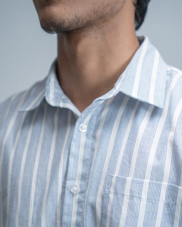 Men’s Oversized Cropped Shirt in White & Blue - Image 6