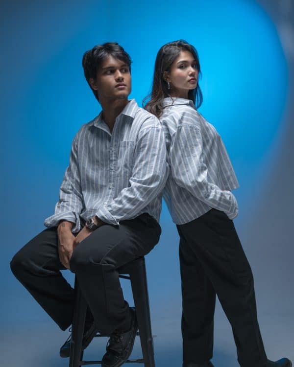 Men’s Oversized Cropped Shirt in White & Blue - Image 8