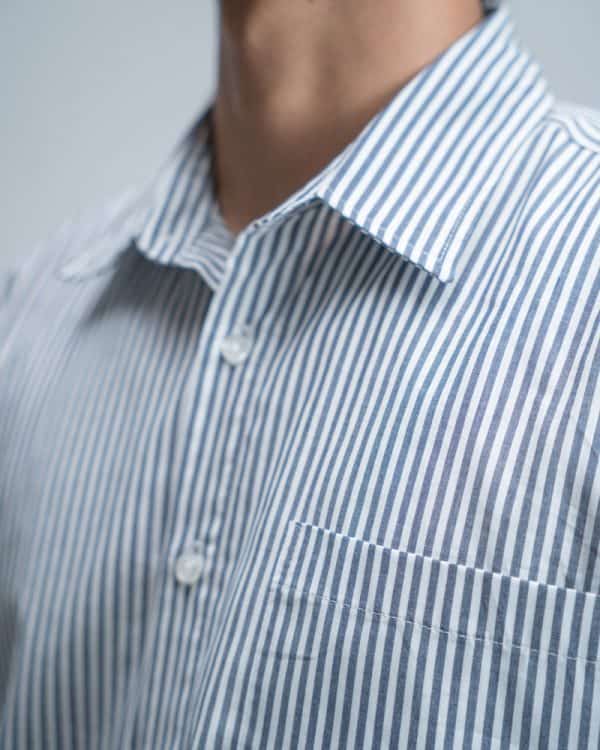 Men’s Oversized Cropped Shirt in White & Navy Blue - Image 6