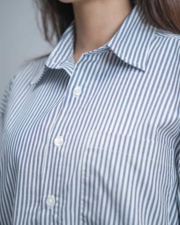 Women’s Oversized Cropped Shirt in White & Navy Blue - Image 6