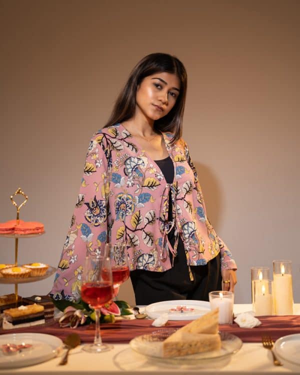 Women's Floral Printed String Tie top in Pink - Image 9