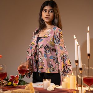Women's Floral Printed String Tie top in Pink
