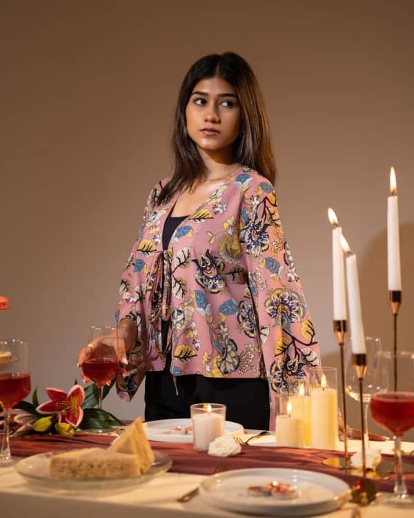 Women's Floral Printed String Tie top in Pink
