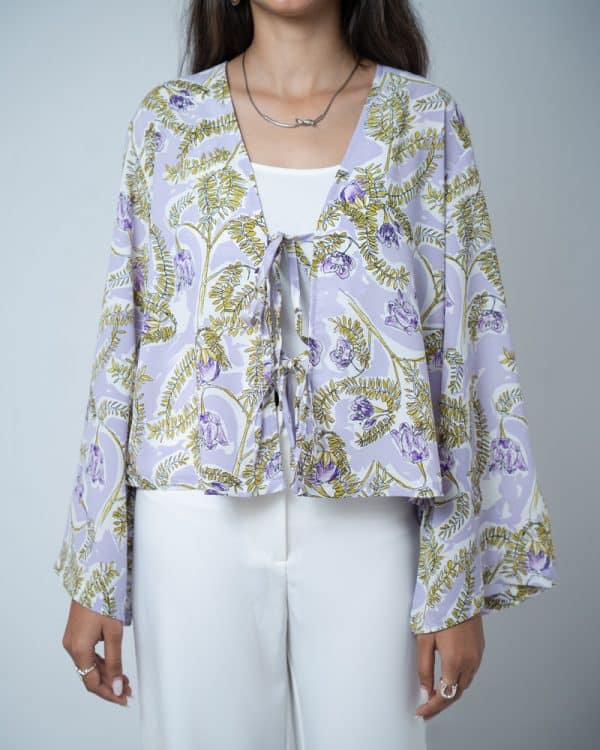 Women's Floral Printed String Tie top in Violet - Image 4