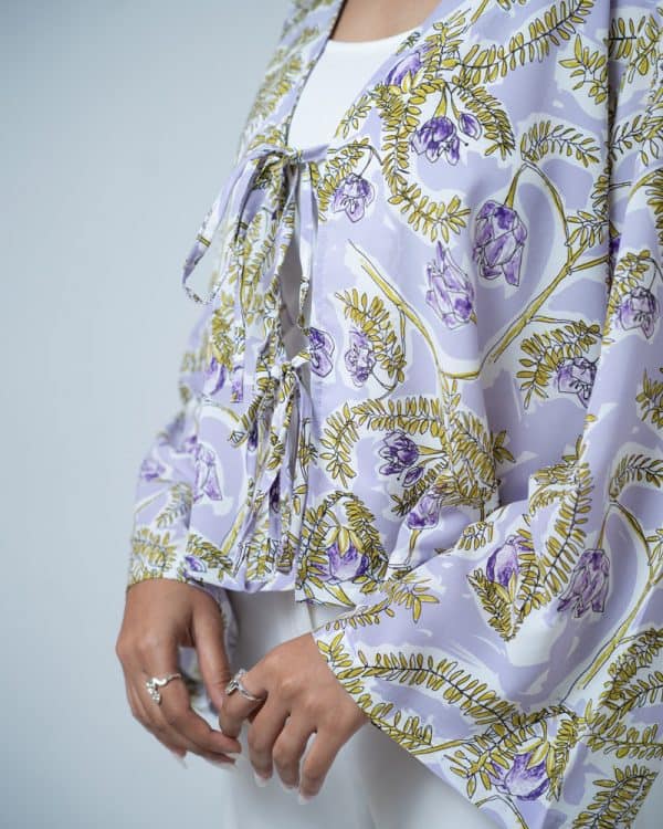 Women's Floral Printed String Tie top in Violet - Image 3