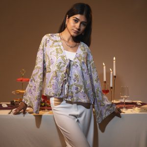 Women's Floral Printed String Tie top in Violet