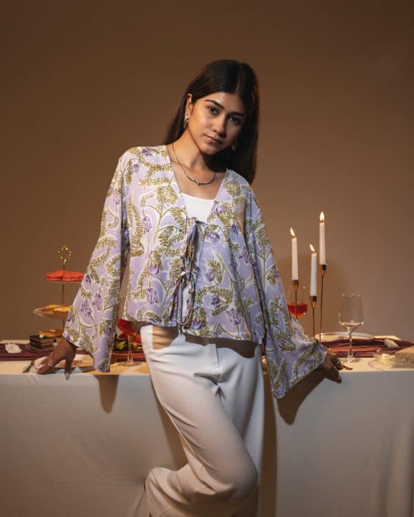 Women's Floral Printed String Tie top in Violet