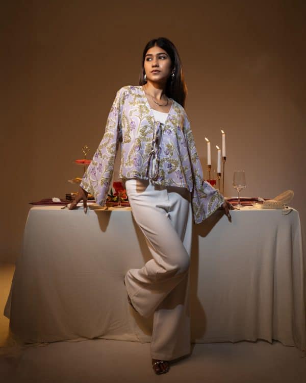 Women's Floral Printed String Tie top in Violet - Image 7