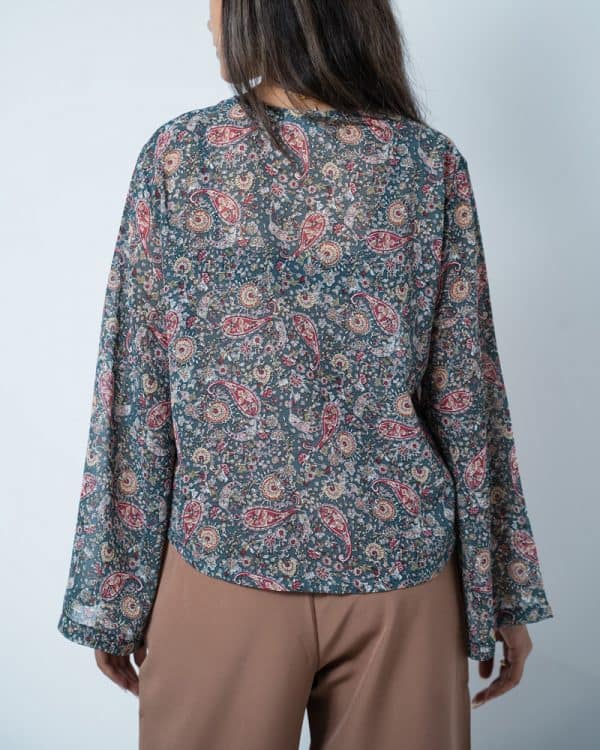 Women’s Paisley Printed String Tie Top in Green - Image 5