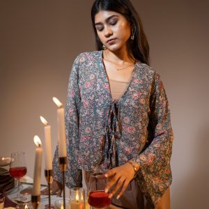 Women’s Paisley Printed String Tie Top in Green