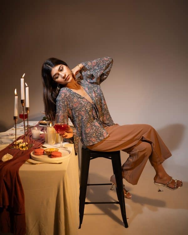 Women’s Paisley Printed String Tie Top in Green - Image 7