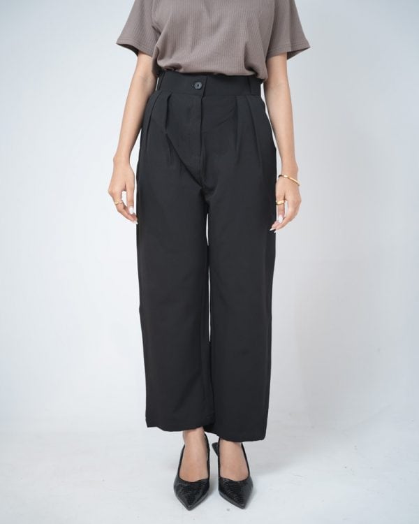 Women's Straight Fit Pleated Formal Pants in Deep Black - Image 3
