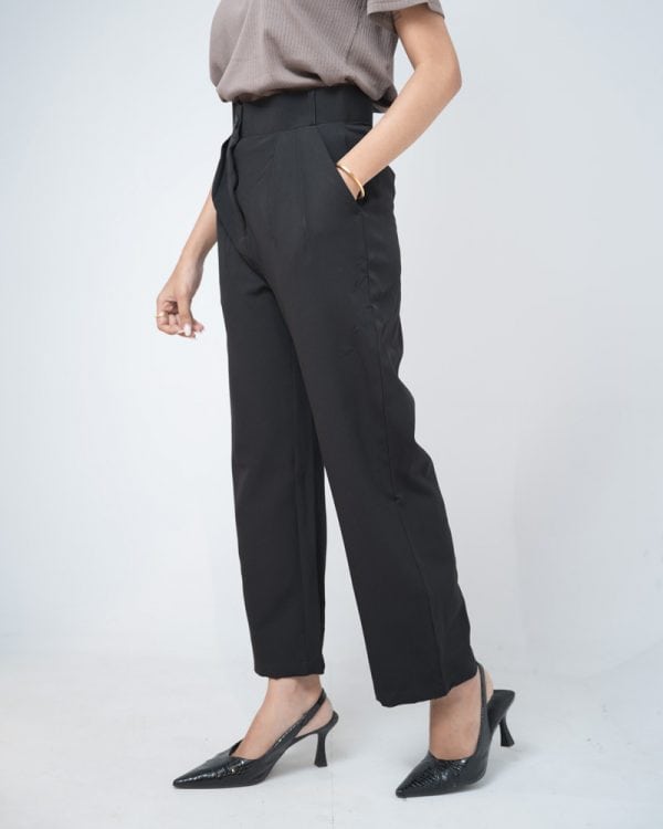 Women's Straight Fit Pleated Formal Pants in Deep Black - Image 4