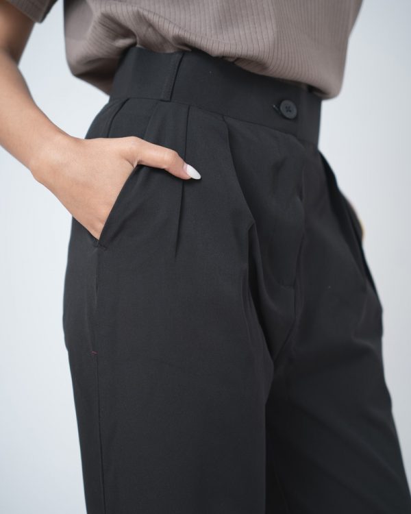 Women's Straight Fit Pleated Formal Pants in Deep Black - Image 6