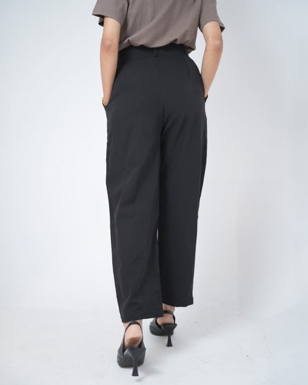Women's Straight Fit Pleated Formal Pants in Deep Black - Image 5