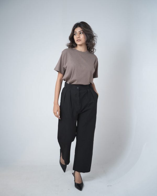 Women's Straight Fit Pleated Formal Pants in Deep Black - Image 2