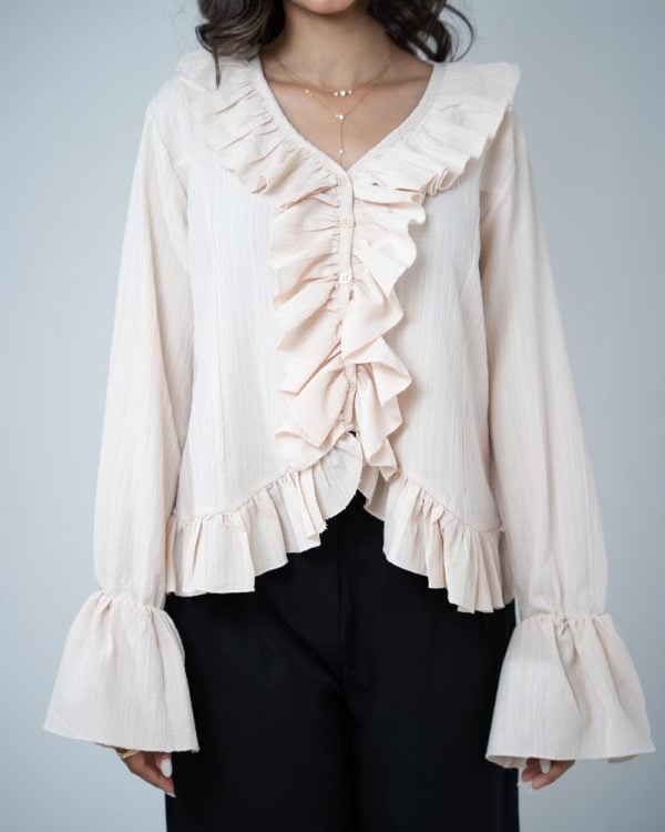 Women's Long Sleeve Ruffle Top in Off-White - Image 2