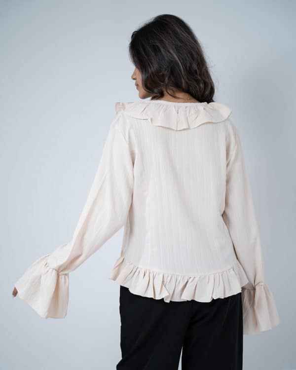 Women's Long Sleeve Ruffle Top in Off-White - Image 4