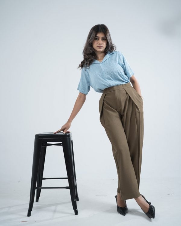 Women's High-Waisted Curve Pleated Formal Pants in Muted Brown - Image 8