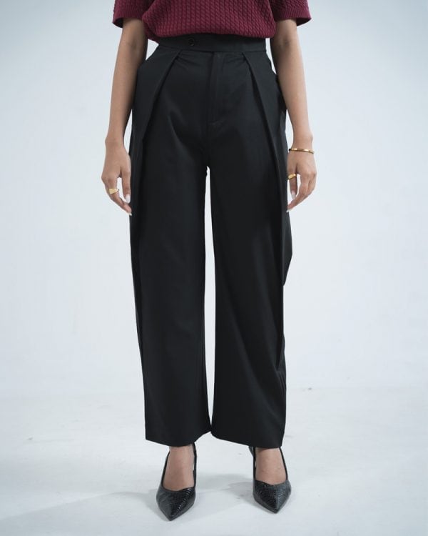 Women's High-Waisted Curve Pleated Formal Pants in Black - Image 2