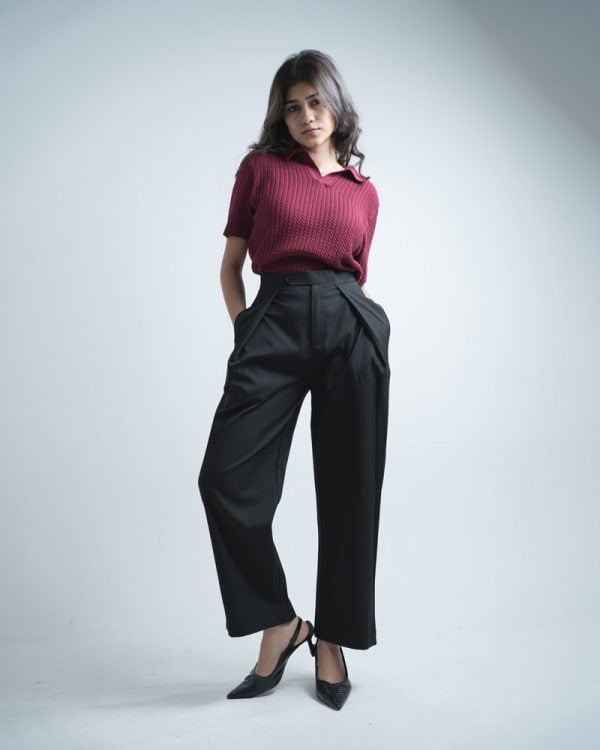 Women's High-Waisted Curve Pleated Formal Pants in Black - Image 9