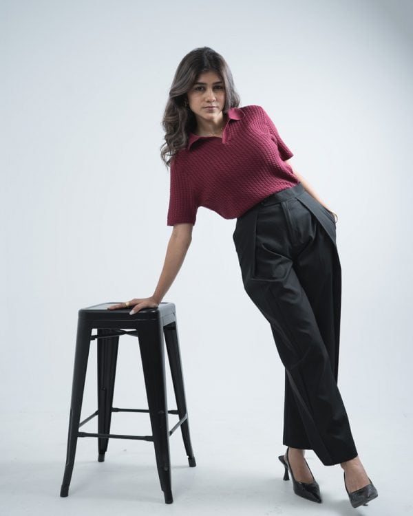 Women's High-Waisted Curve Pleated Formal Pants in Black - Image 8
