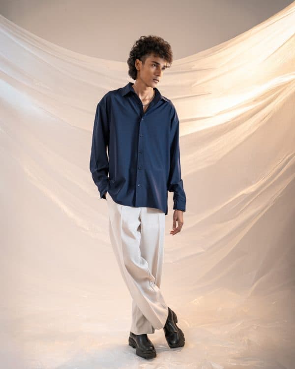 Men’s Oversized Flow Shirt in Navy Blue - Image 9
