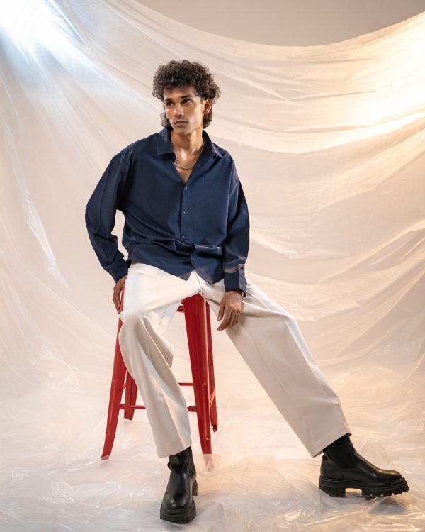 Men’s Oversized Flow Shirt in Navy Blue - Image 5