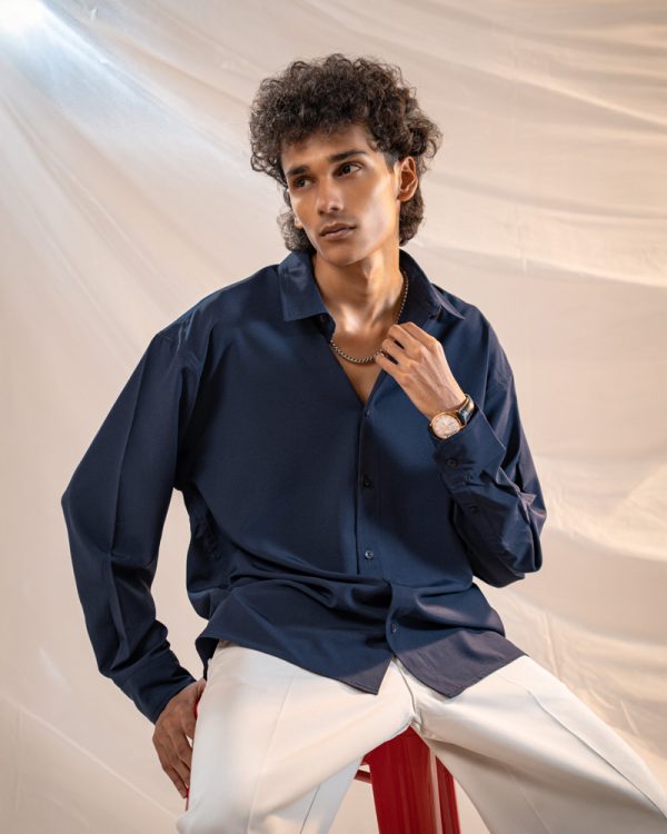 Men’s Oversized Flow Shirt in Navy Blue
