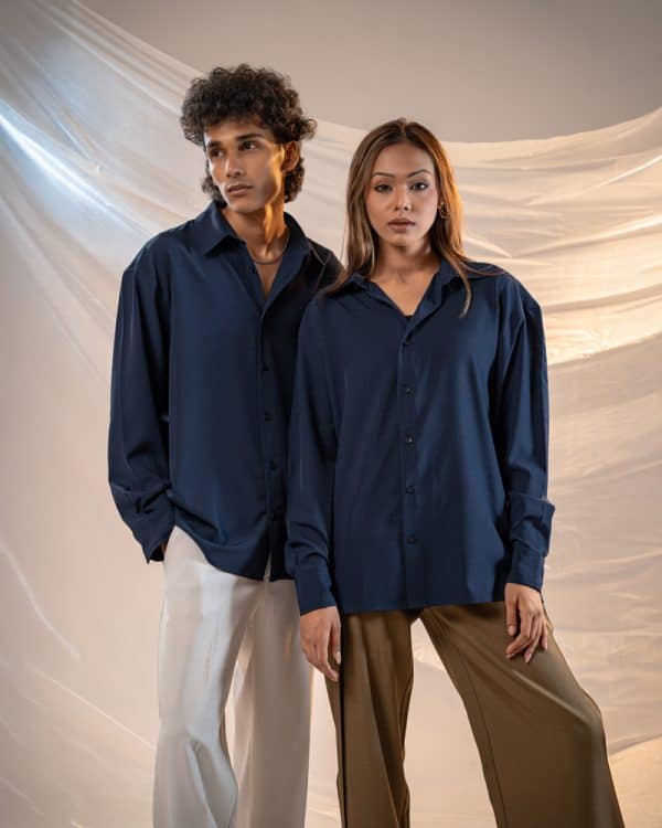 Men’s Oversized Flow Shirt in Navy Blue - Image 6